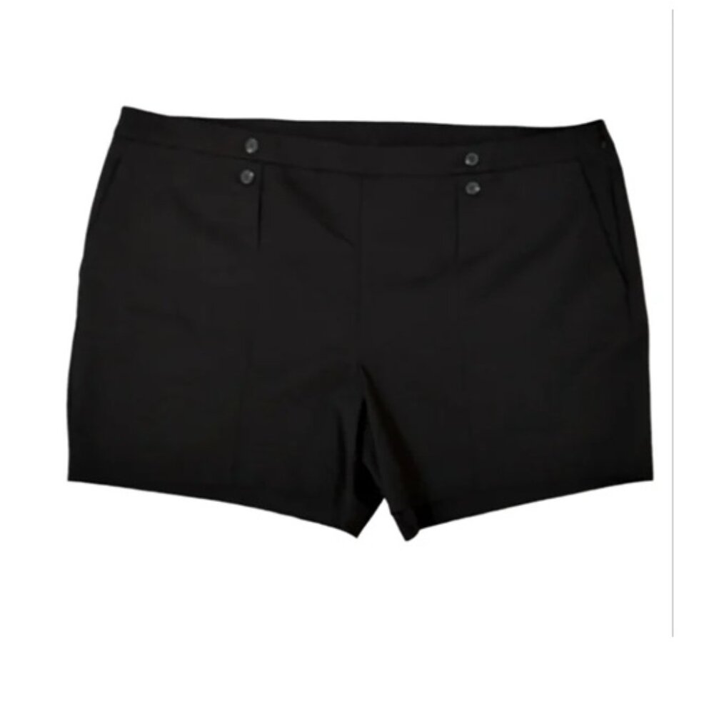 Vince Camuto Plus Size 24W Black Doubleweave Button Shorts